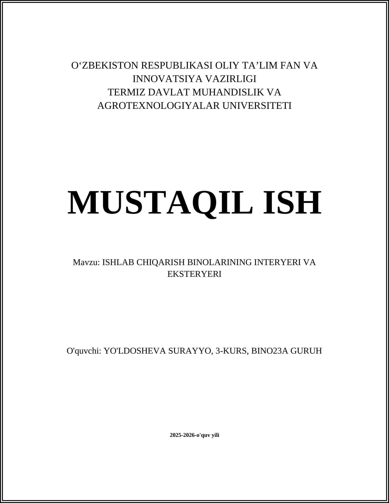 ISHLAB CHIQARISH BINOLARINING INTERYERI VA EKSTERYERI