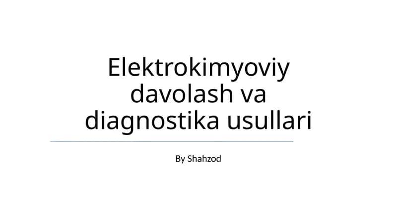 Elektrokimyoviy davolash va diagnostika usullari