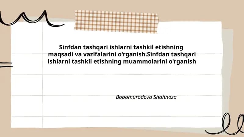 Sinfdan tashqari ishlarni tashkil etishning muammolarini o'rganish