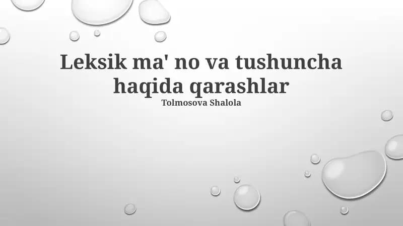 Leksik ma'no va tushuncha haqida qarashlar