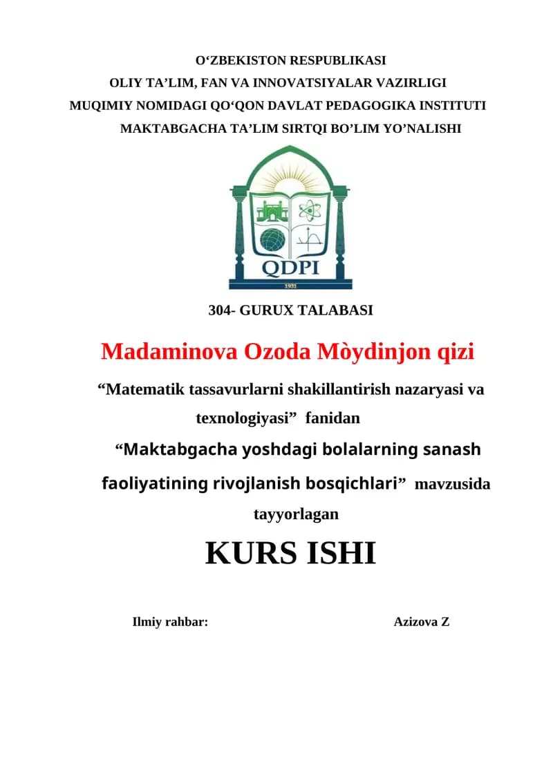 Maktabgacha yoshdagi bolalarning sanash faoliyatining rivojlanish bosqichlari