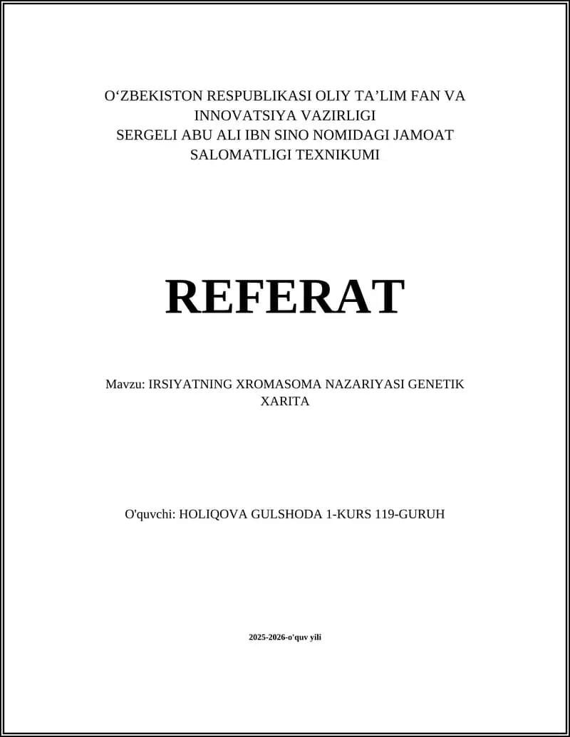 IRSIYATNING XROMASOMA NAZARIYASI GENETIK XARITA