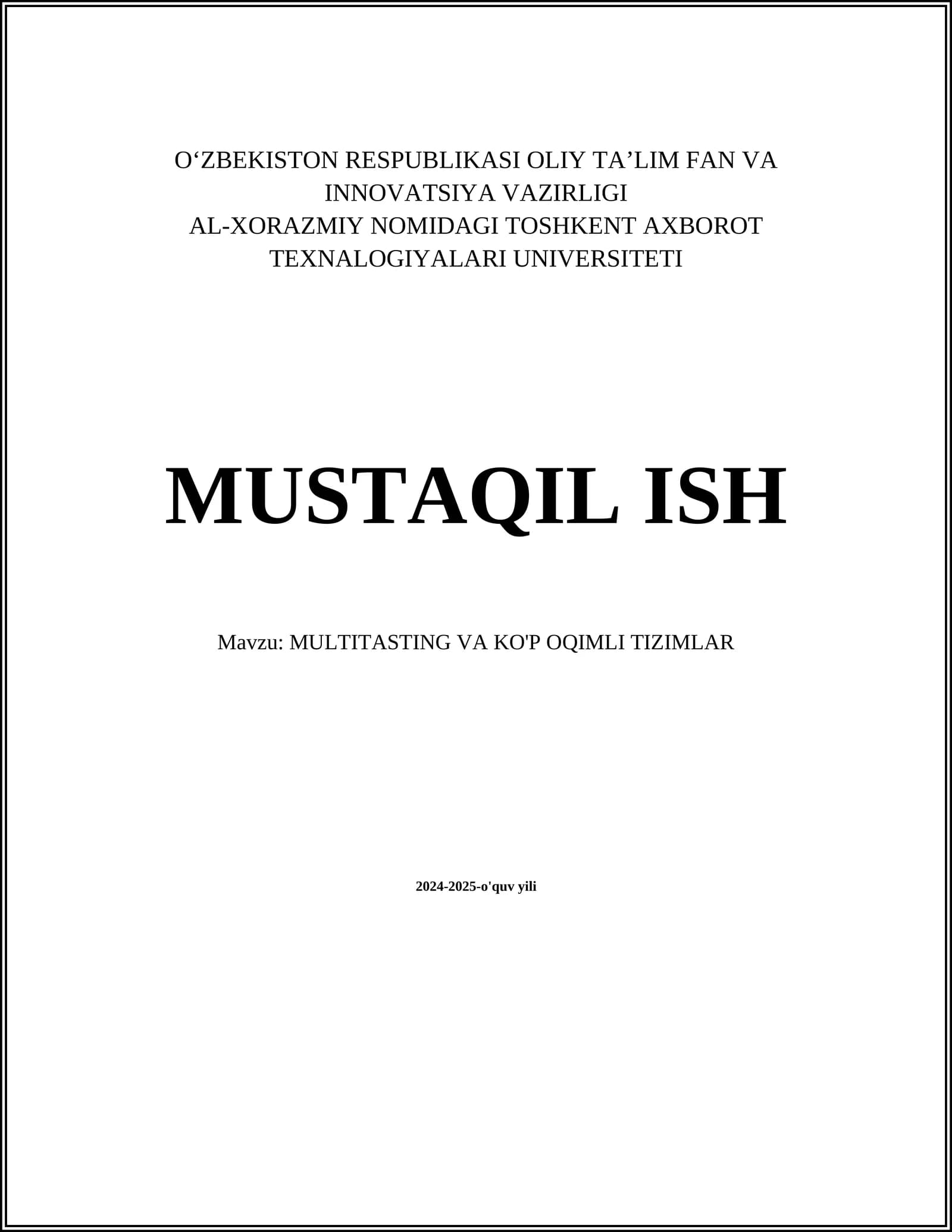 MULTITASTING VA KO'P OQIMLI TIZIMLAR