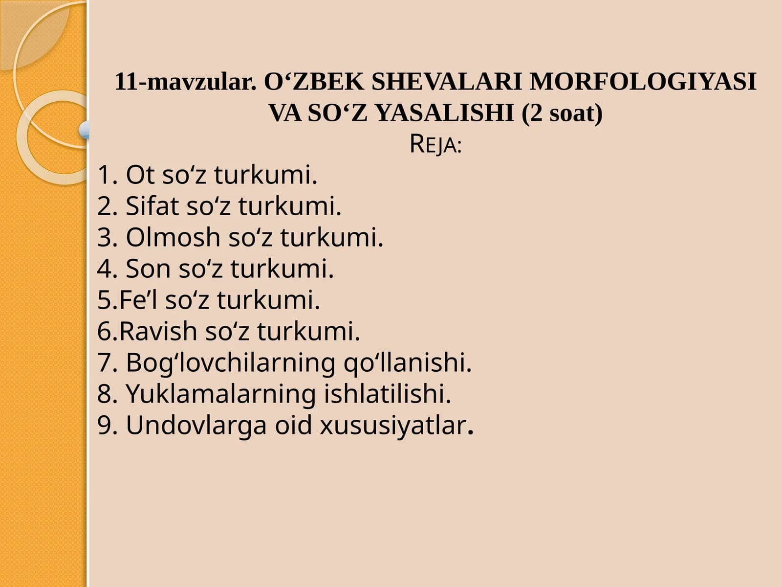 O‘ZBEK SHEVALARI MORFOLOGIYASI VA SO‘Z YASALISHI