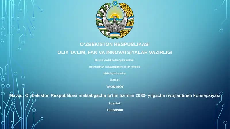 Oʻzbekiston Respublikasi maktabgacha ta'lim tizimini 2030- yilgacha rivojlantirish konsepsiyasi