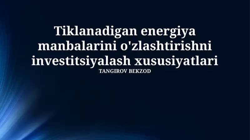 Investitsiyalash xususiyatlari