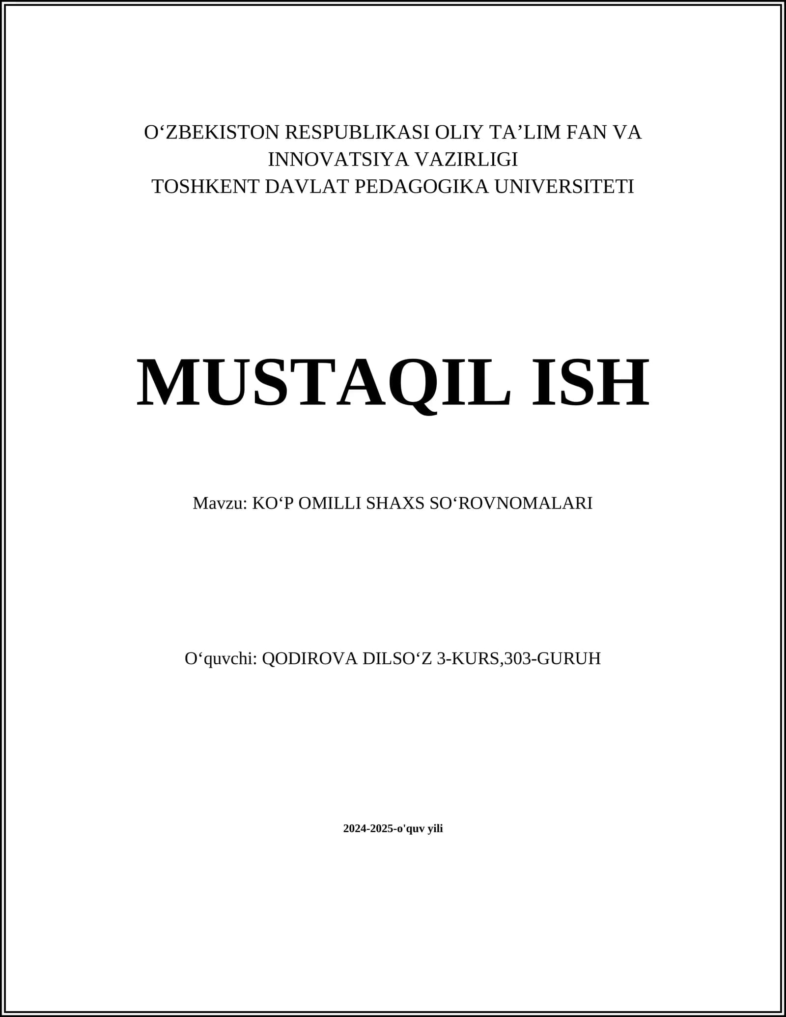 KOʻP OMILLI SHAXS SOʻROVNOMALARI