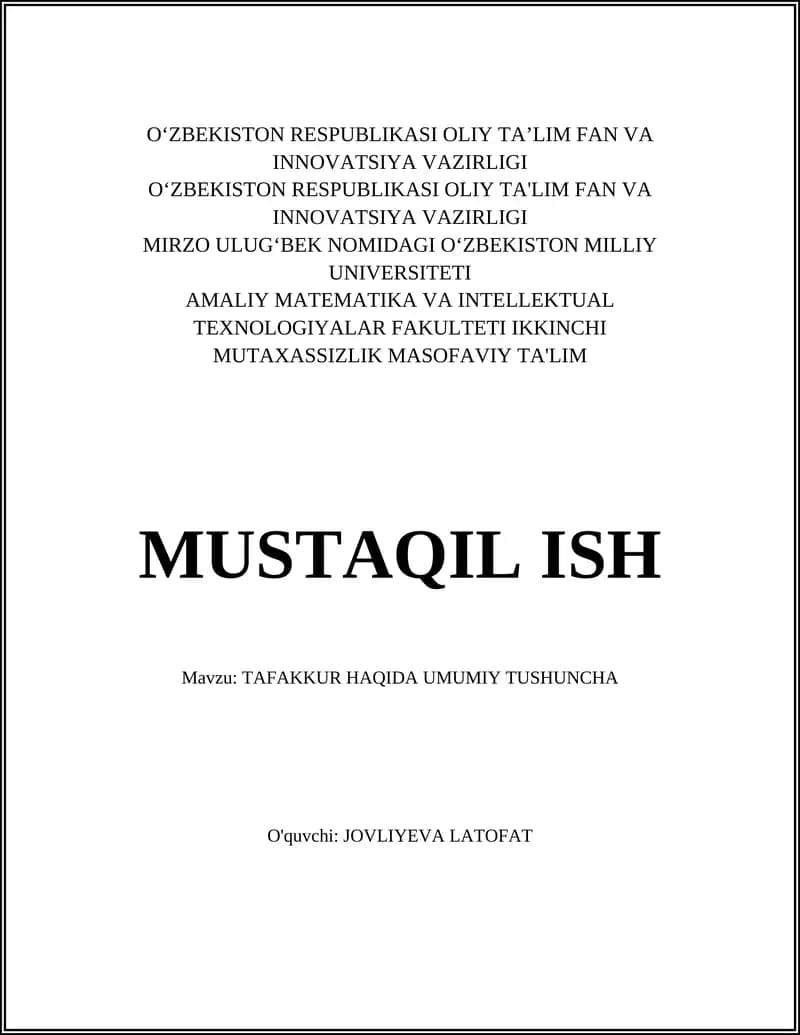 TAFAKKUR HAQIDA UMUMIY TUSHUNCHA