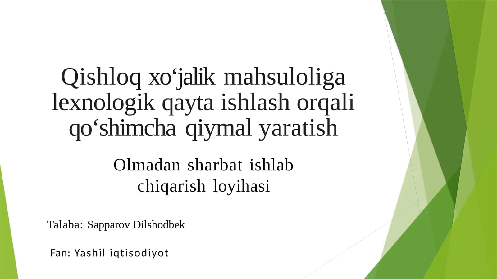 (100 millionlik loyiha ishi)  Qishloqxo‘jalik mahsulotlari