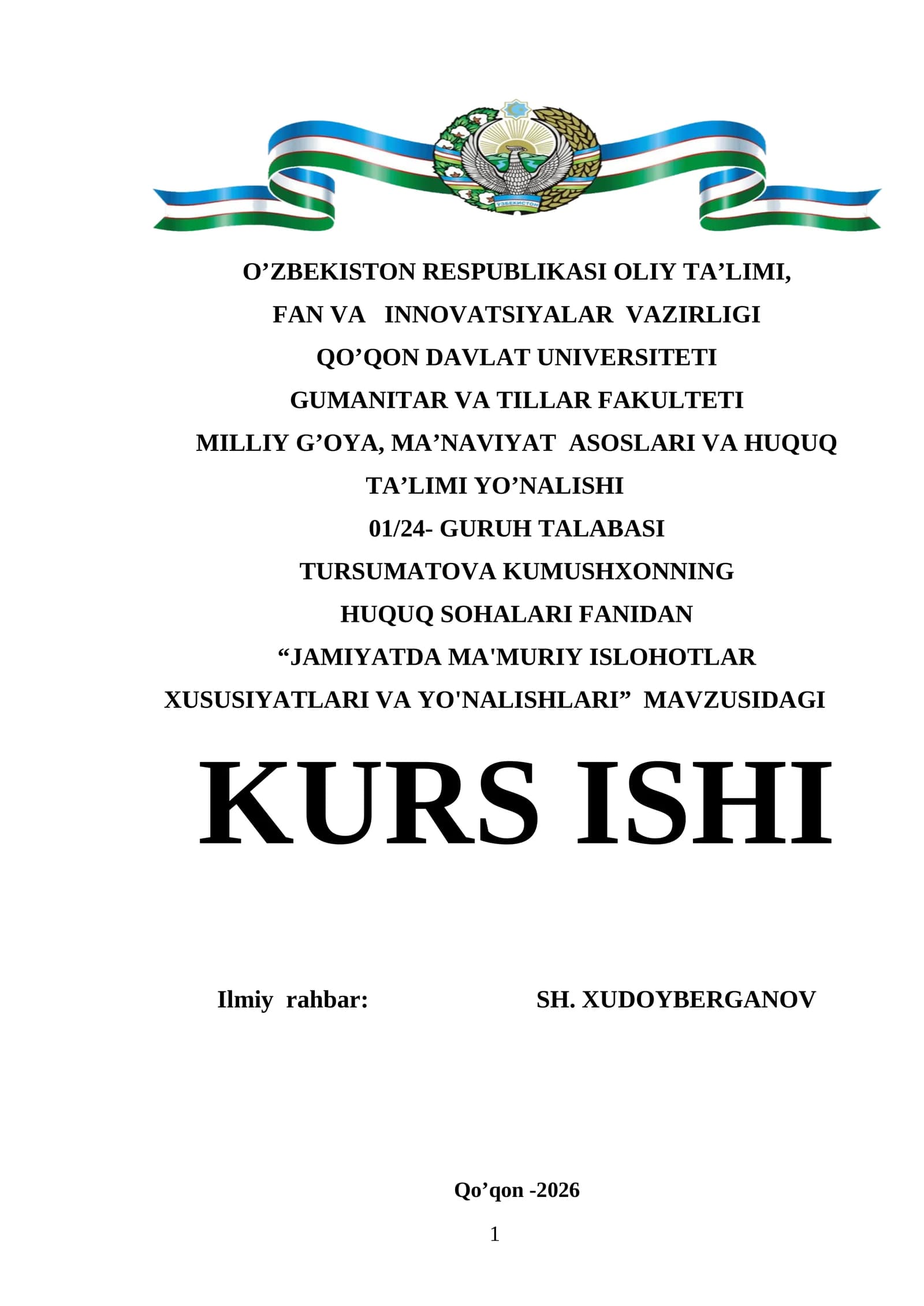 JAMIYATDA MA'MURIY ISLOHOTLAR XUSUSIYATLARI VA YO'NALISHLARI