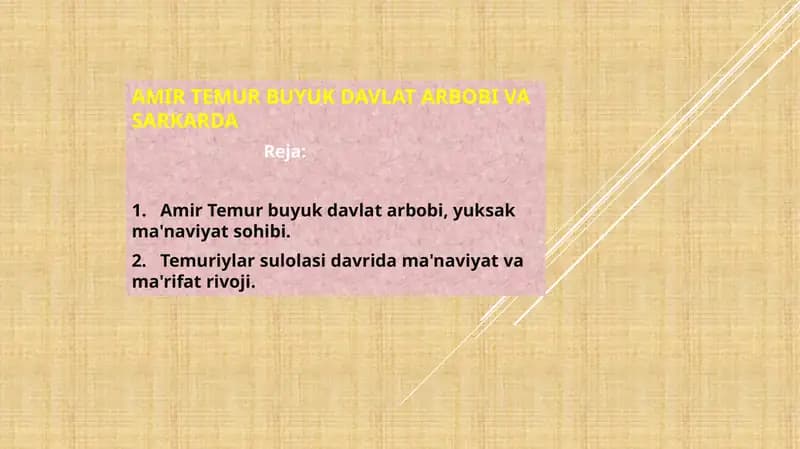 AMIR TEMUR BUYUK DAVLAT ARBOBI VA SARKARDA