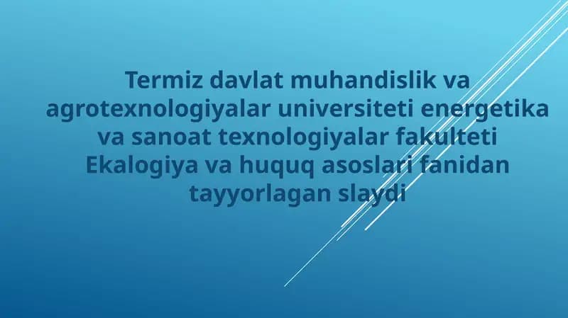 HAYVONOT DUNYOSINI EKOLOGIK-HUQUQIY HIMOYA QILISH