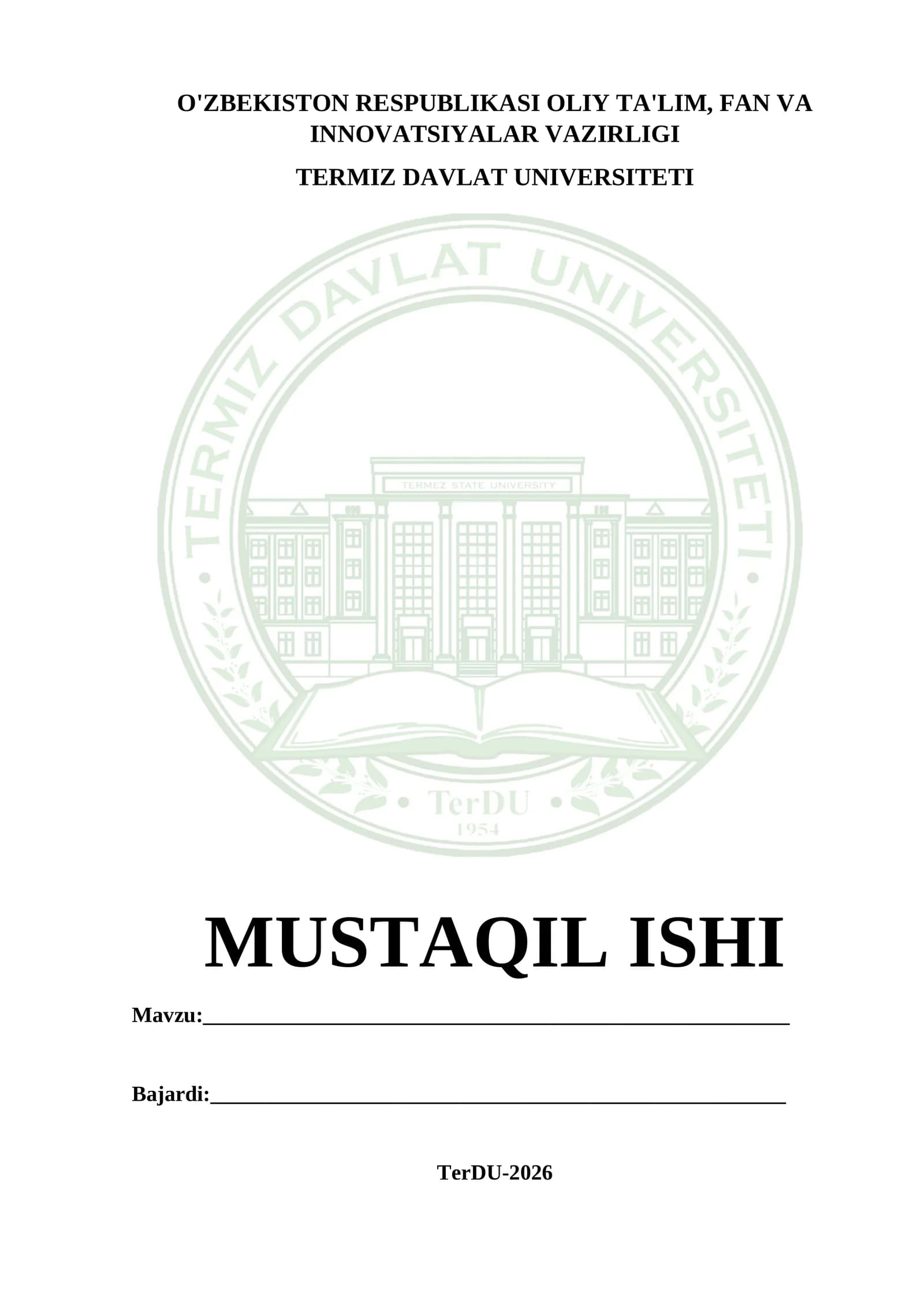 MUSTAQIL ISHI YUZI SHABLON