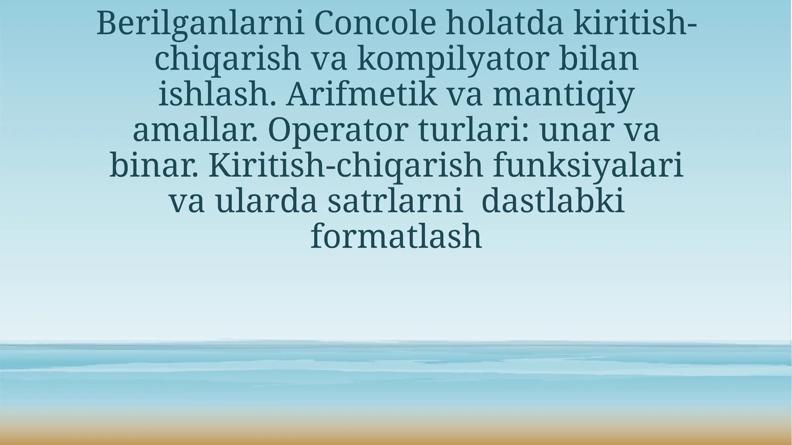 Console tushunchasi va kiritish-chiqarish (Input/Output)