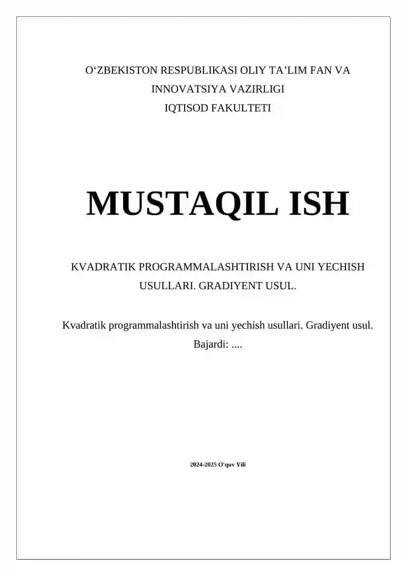 Kvadratik programmalashtirish va uni yechish usullari
