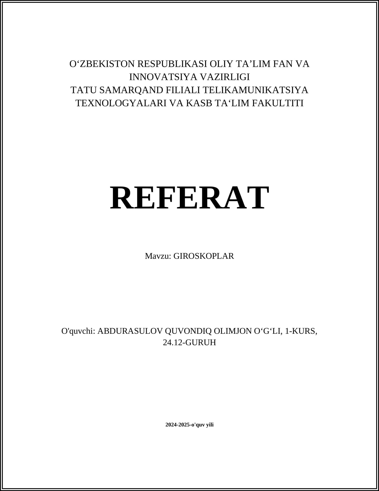 REFERAT: GIROSKOPLAR