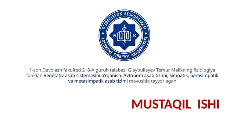 Vegetativ asab sistemasini o‘rganish