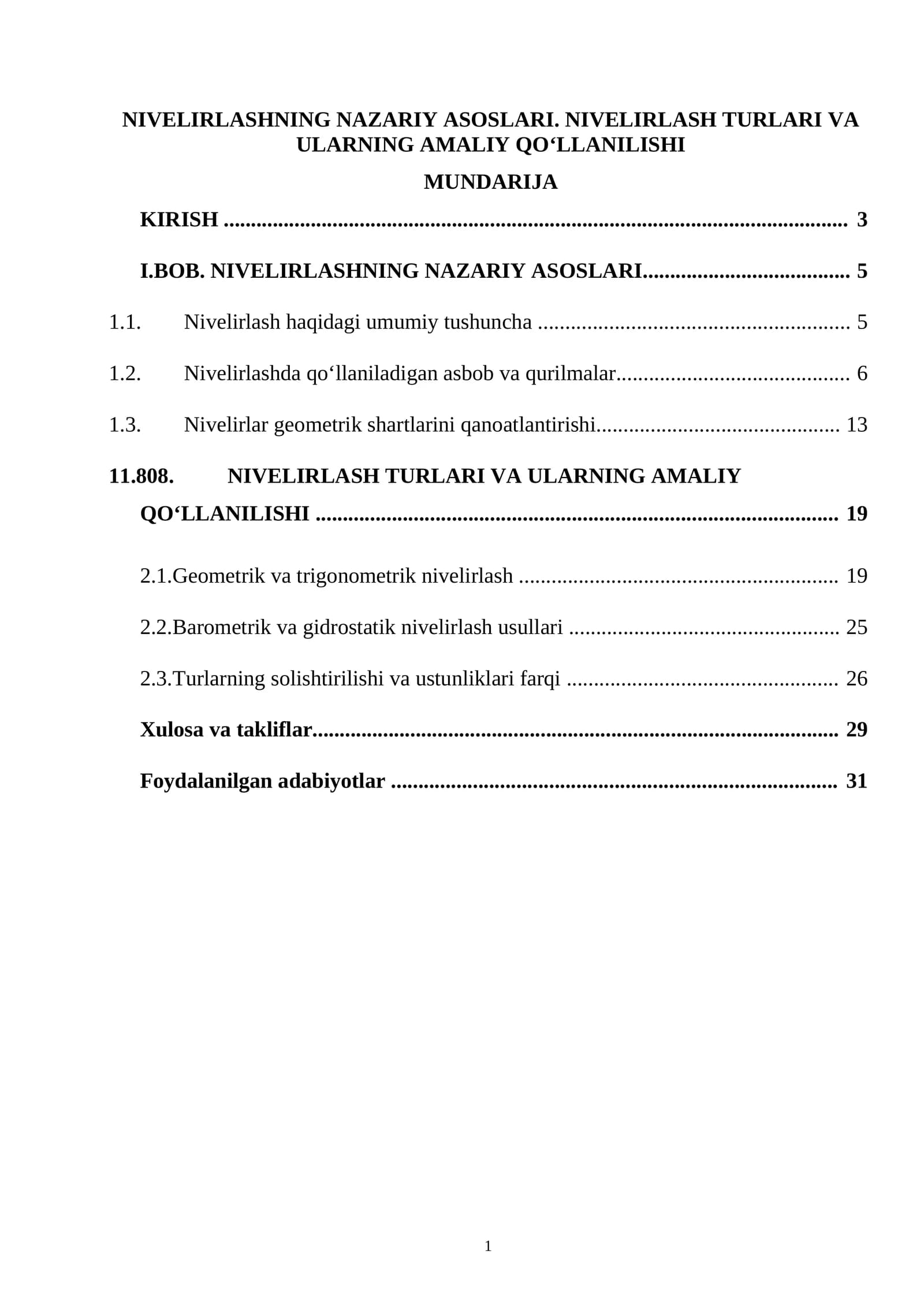 NIVELIRLASHNING NAZARIY ASOSLARI. NIVELIRLASH TURLARI VA ULARNING AMALIY QO‘LLANILISHI