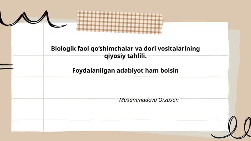 Biologik faol qo‘shimchalar va dori vositalarining qiyosiy tahlili