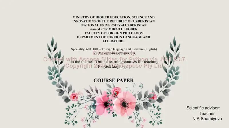 Online learning/courses for teaching English language