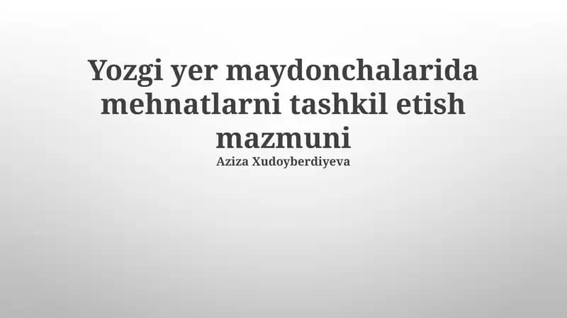 Yozgi yer maydonchalarida mehnatlarni tashkil etish mazmuni