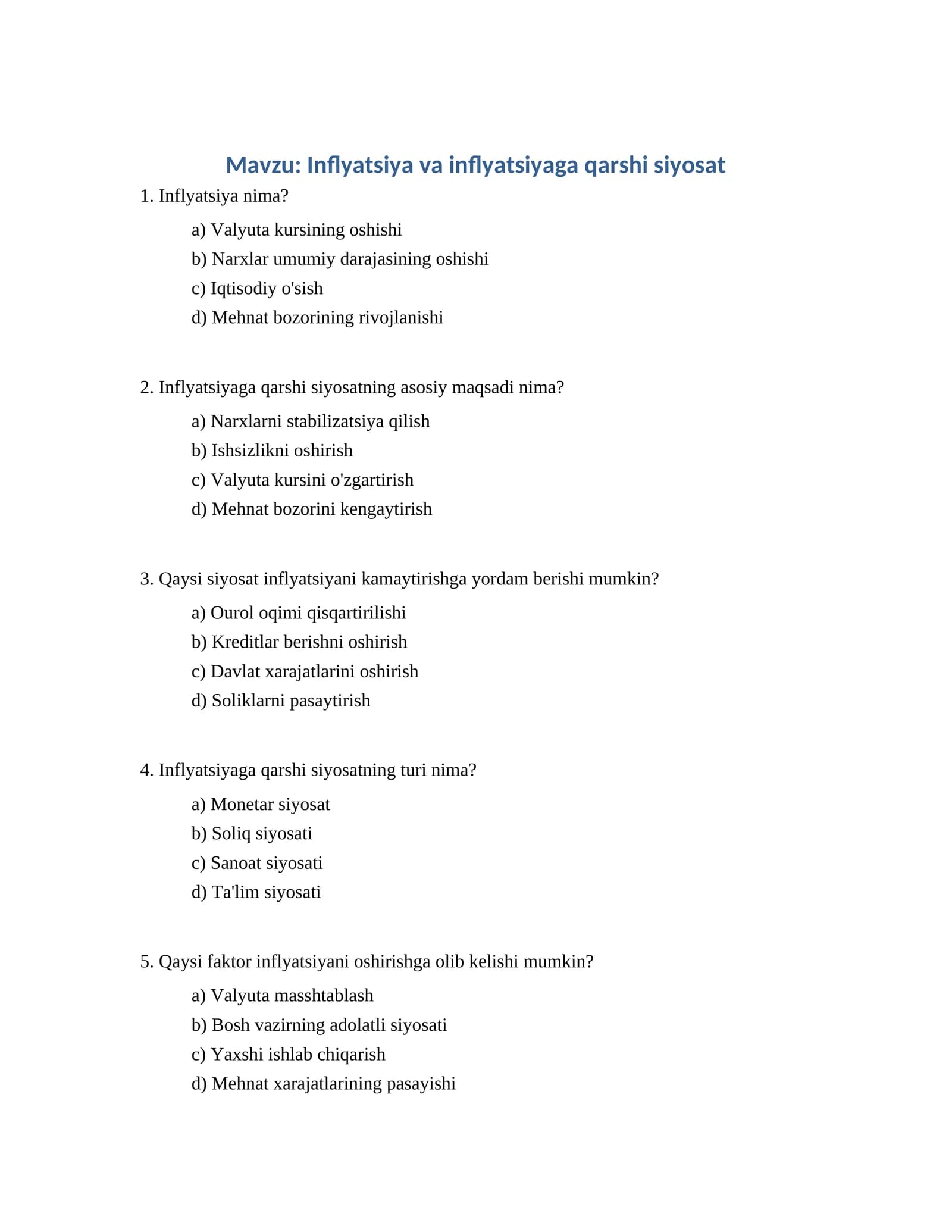 Inflyatsiya va inflyatsiyaga qarshi siyosat