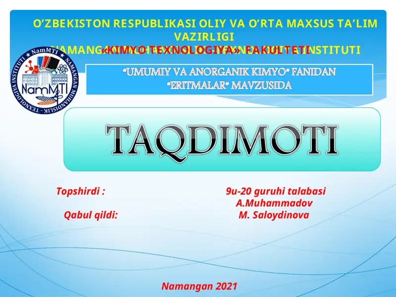 Ikki yoki bir necha komponentdan iborat qattiq yoki suyuq gomogen sistemalar