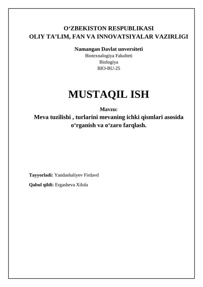Meva tuzilishi va rivojlanishi