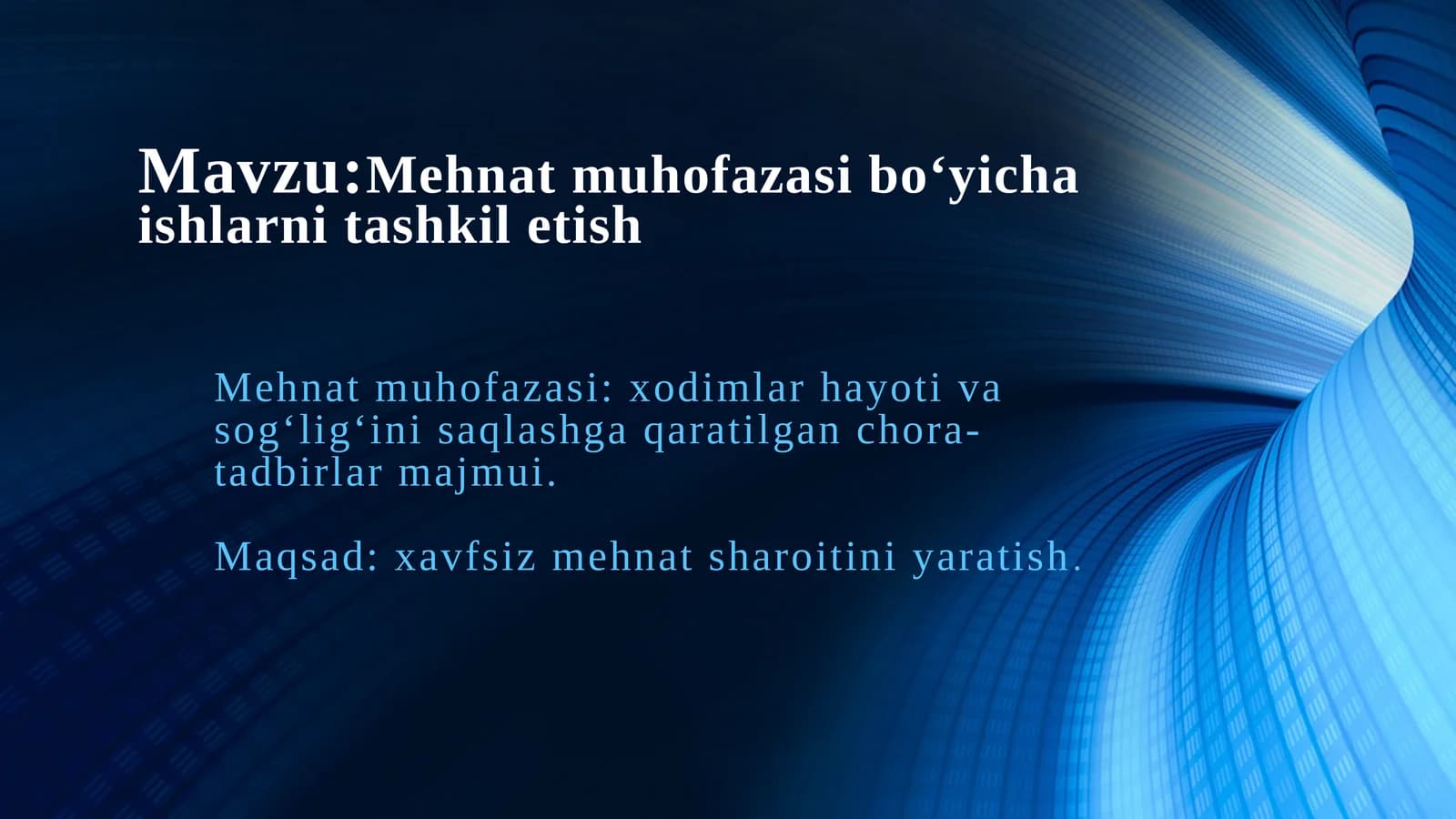 Mehnat muhofazasi bo‘yicha ishlarni tashkiletish