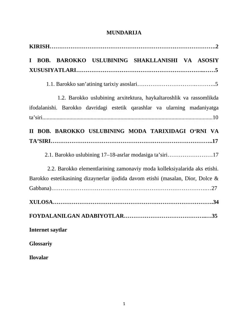 BAROKKO USLUBINING SHAKLLANISHI