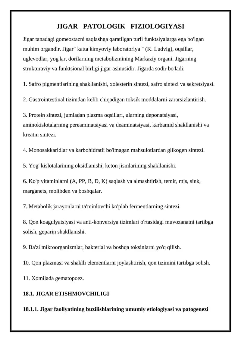 JIGAR PATOLOGIK FIZIOLOGIYASI
