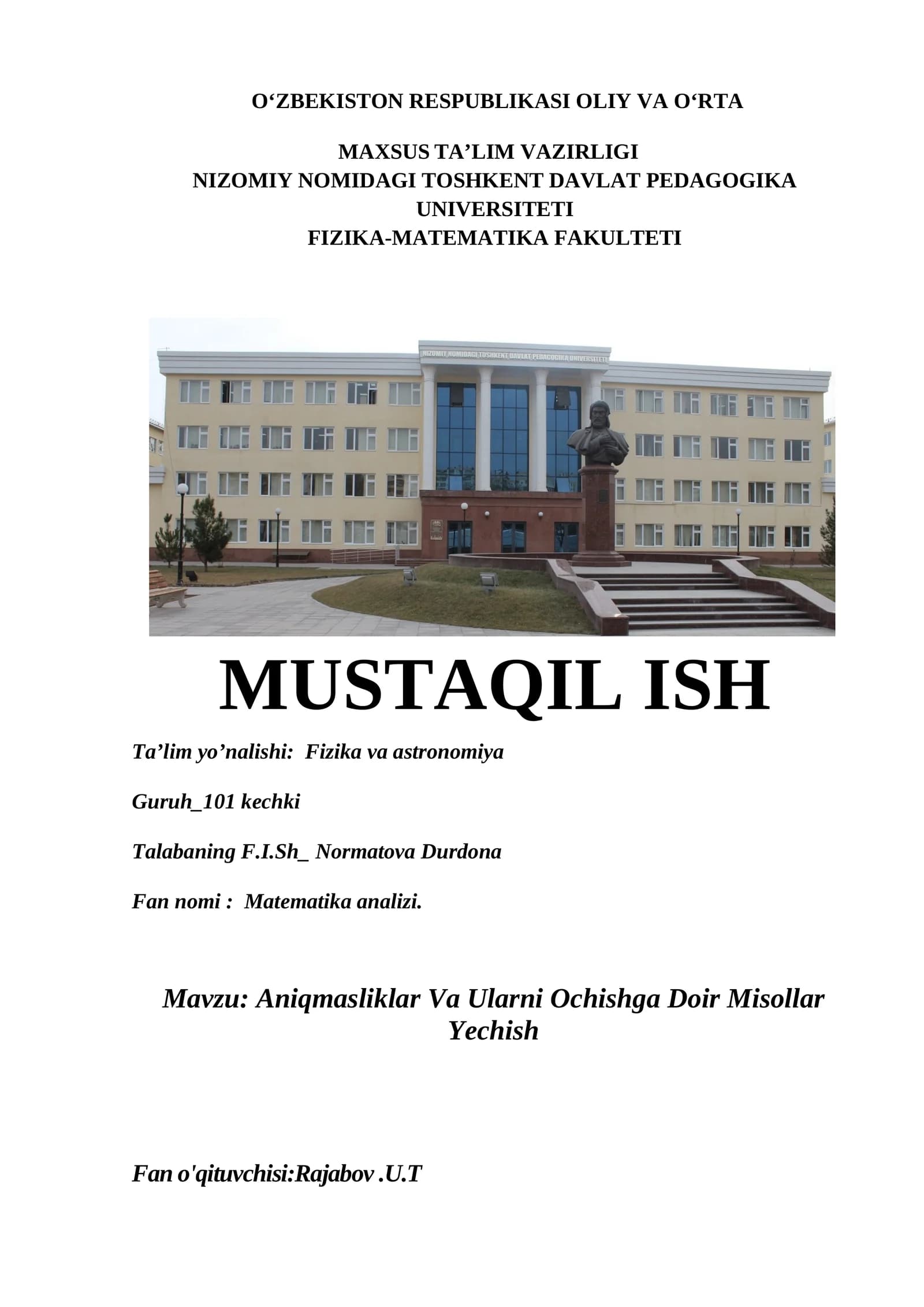 Aniqmasliklar Va Ularni Ochishga Doir Misollar Yechish