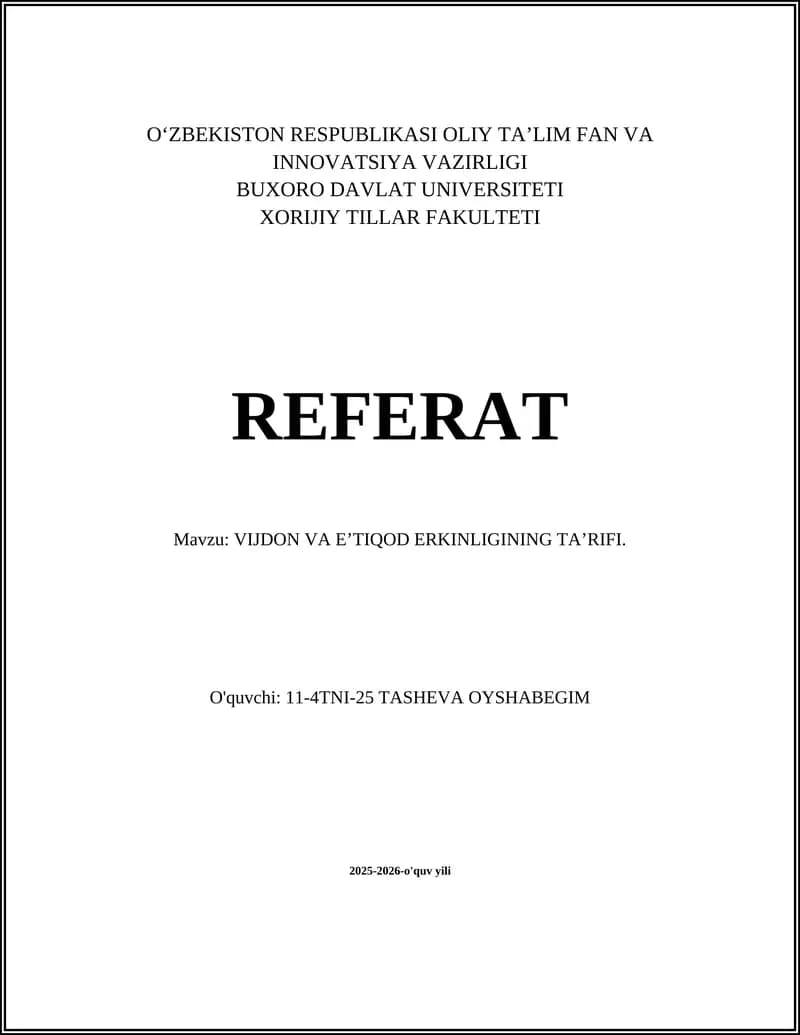 Vijdon va eʼtiqod erkinligining taʼrifi