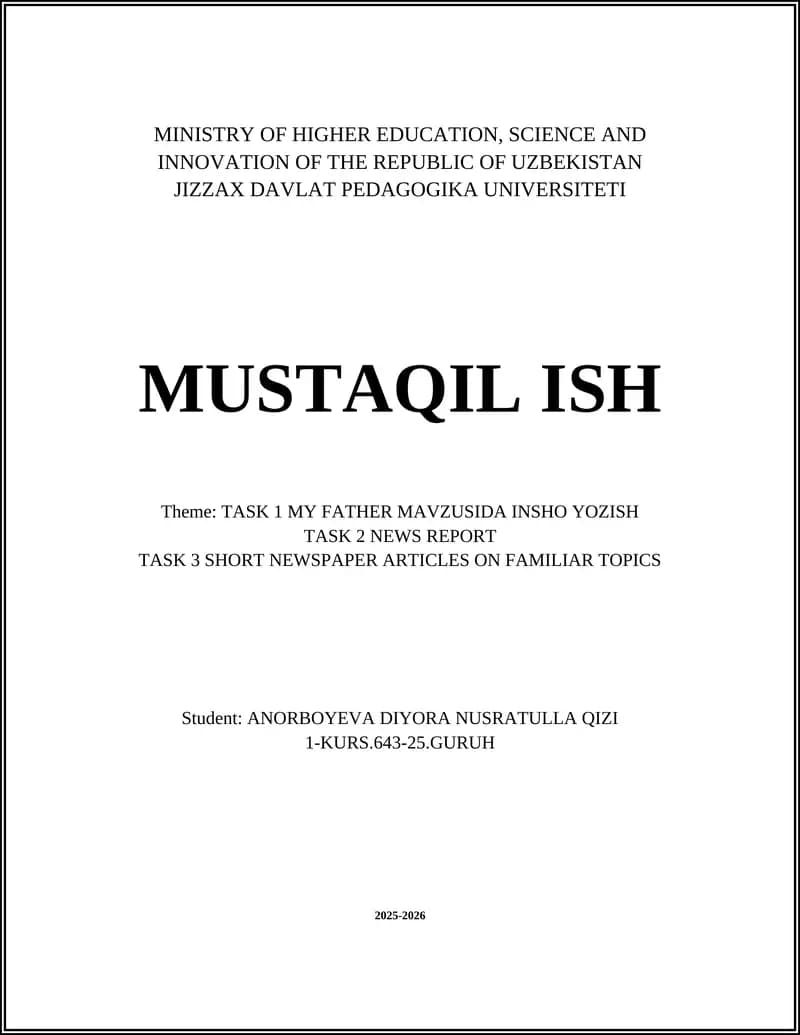 TASK 1 MY FATHER MAVZUSIDA INSHO YOZISH