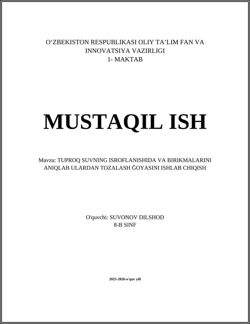 Tuproq va suvdan namuna olish, saqlash va transport qilish protokollarini ishlab chiqish