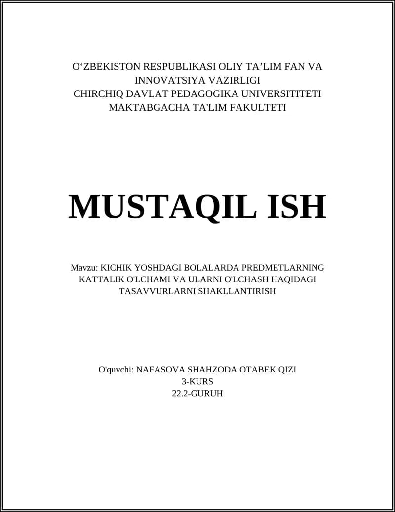 Predmetlarning kattalik tushunchasi