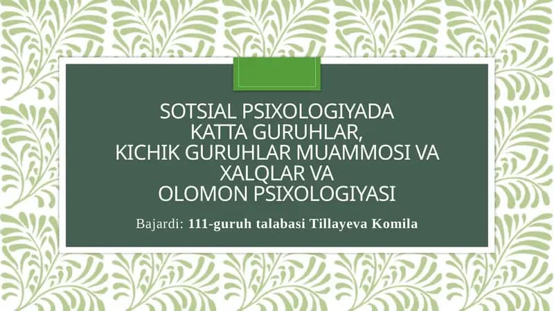 Sotsialpsixologiyada Katta Guruhlar, Kichik Guruhlar va Xalqlar va Olomonpsixologiyasi
