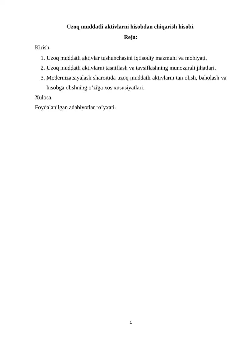 Uzoq muddatli aktivlarni hisobdan chiqarish hisobi