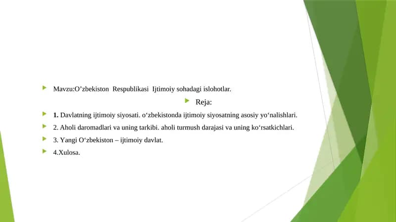 Oʻzbekiston Respublikasi Ijtimoiy Sohadagi Islohotlar