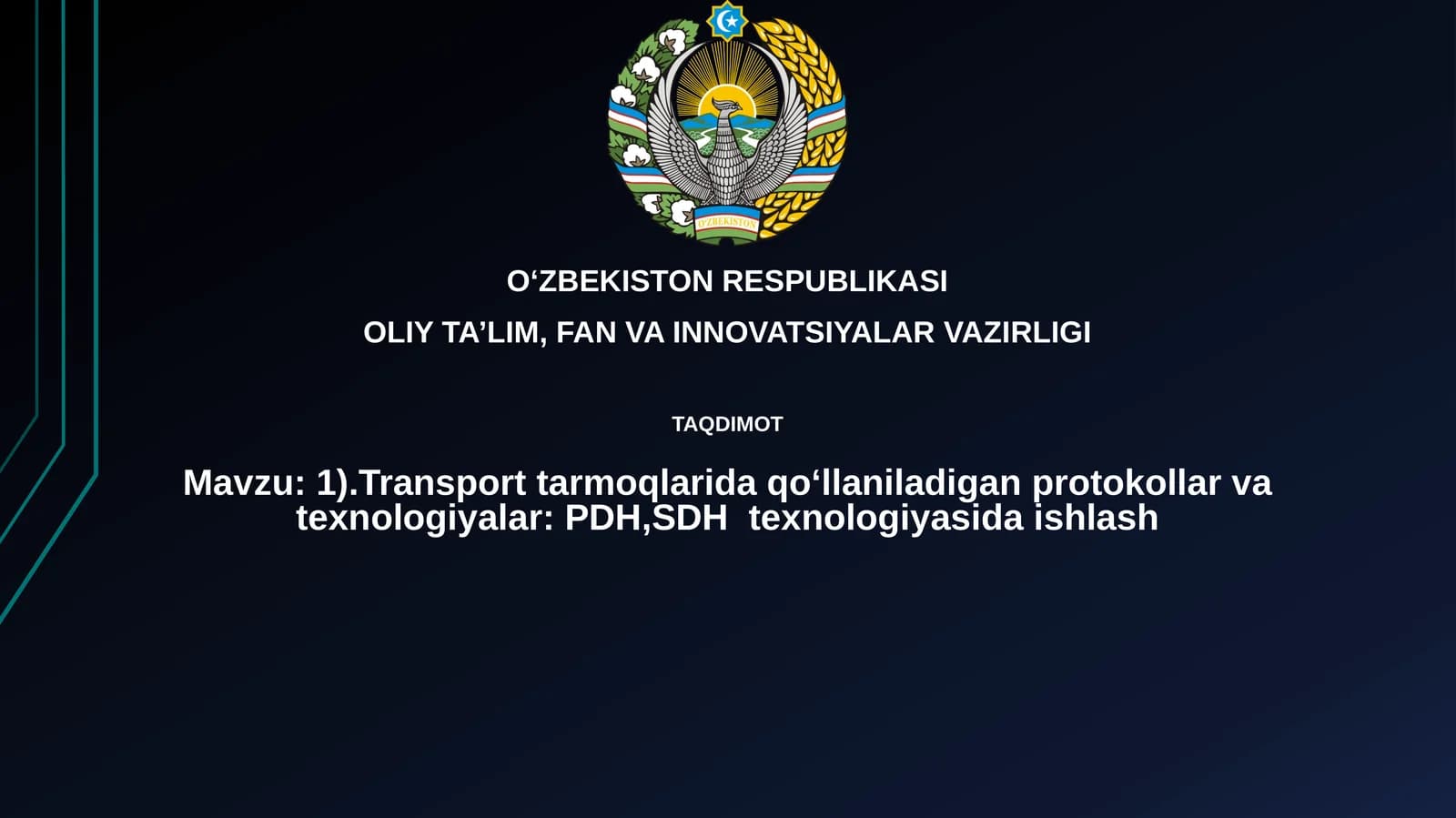 Transport tarmoqlarida qo‘llaniladigan protokollar va texnologiyalar: PDH, SDH texnologiyasida ishlash