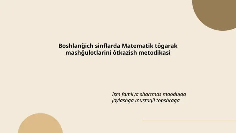 Matematik tôgarak mashğulotlarini ôtkazish metodikasi