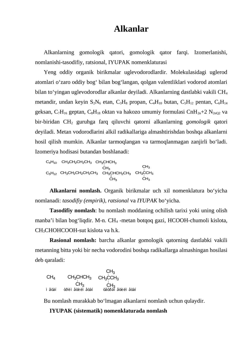 Alkanlar
