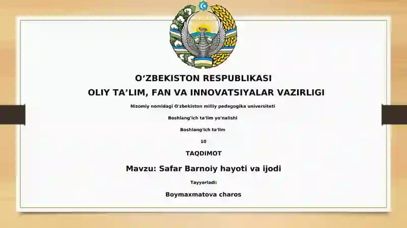 Safar Barnoiy hayoti va ijodi