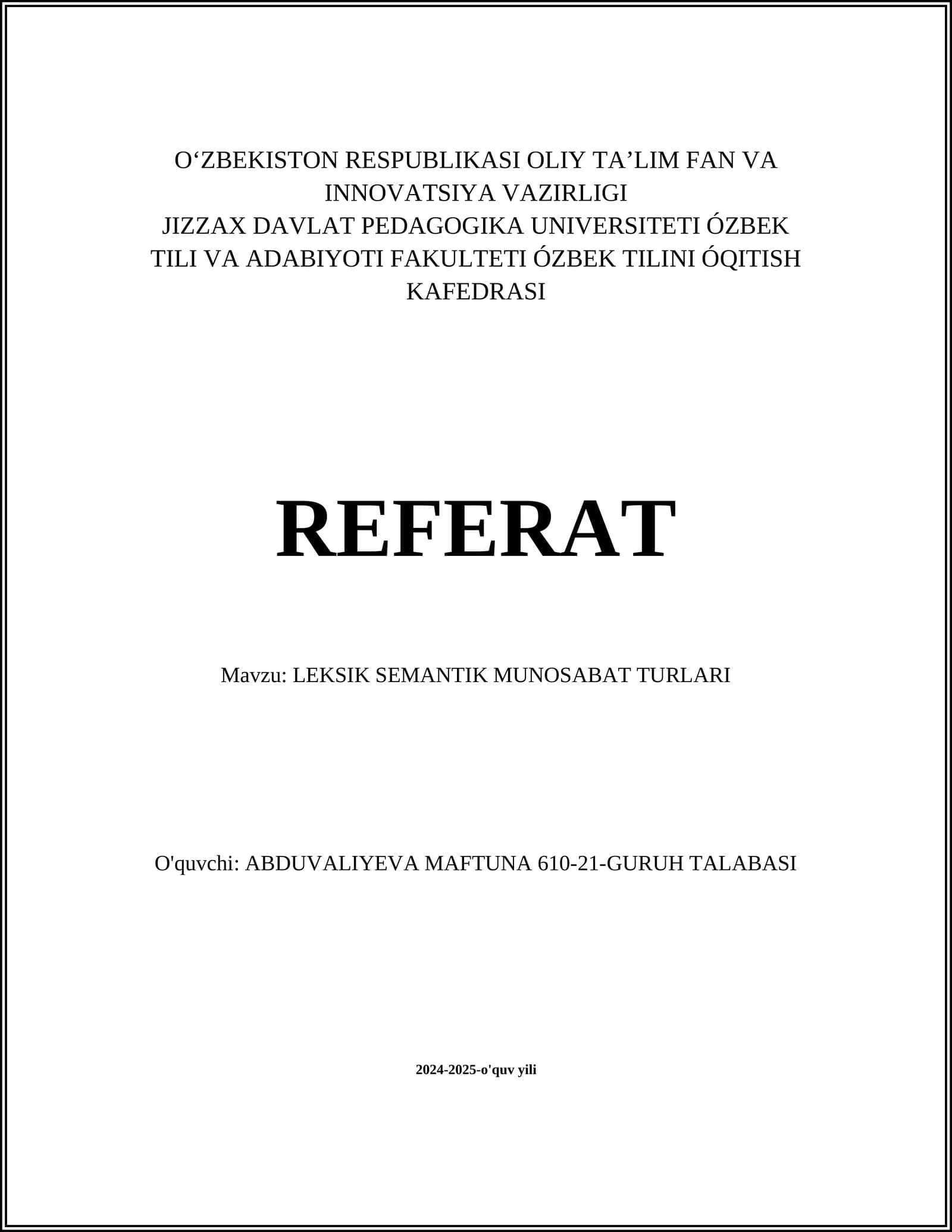 LEKSIK SEMANTIK MUNOSABAT TURLARI