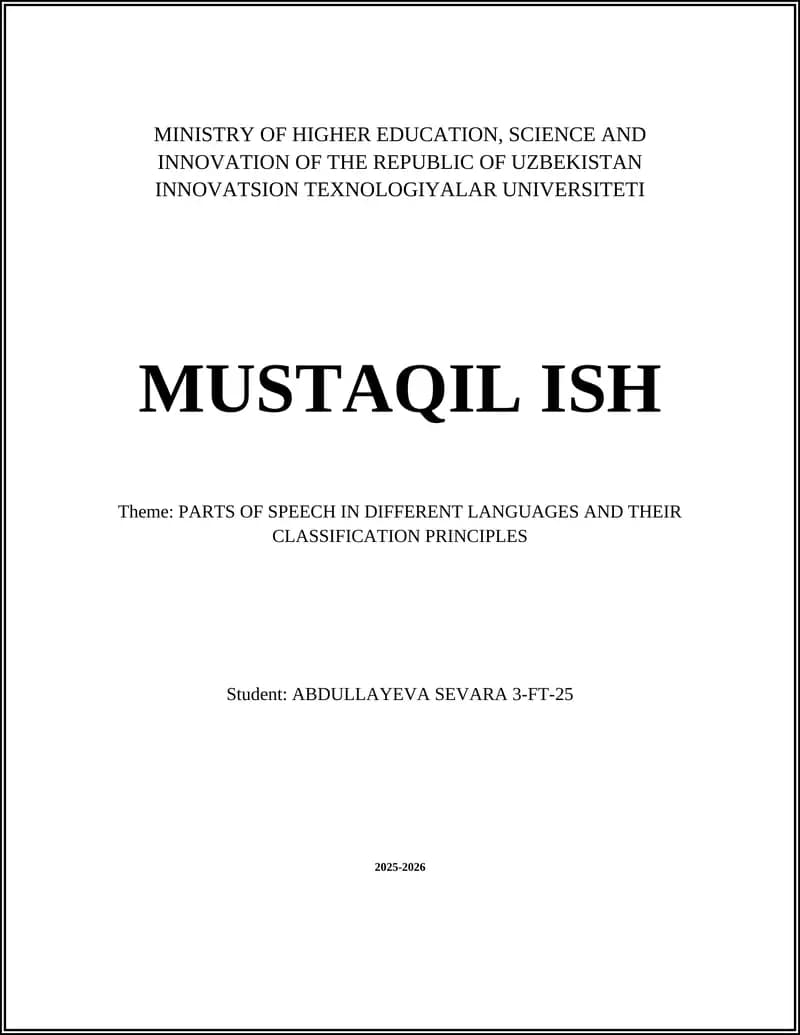 PARTS OF SPEECH IN DIFFERENT LANGUAGES AND THEIR CLASSIFICATION PRINCIPLES