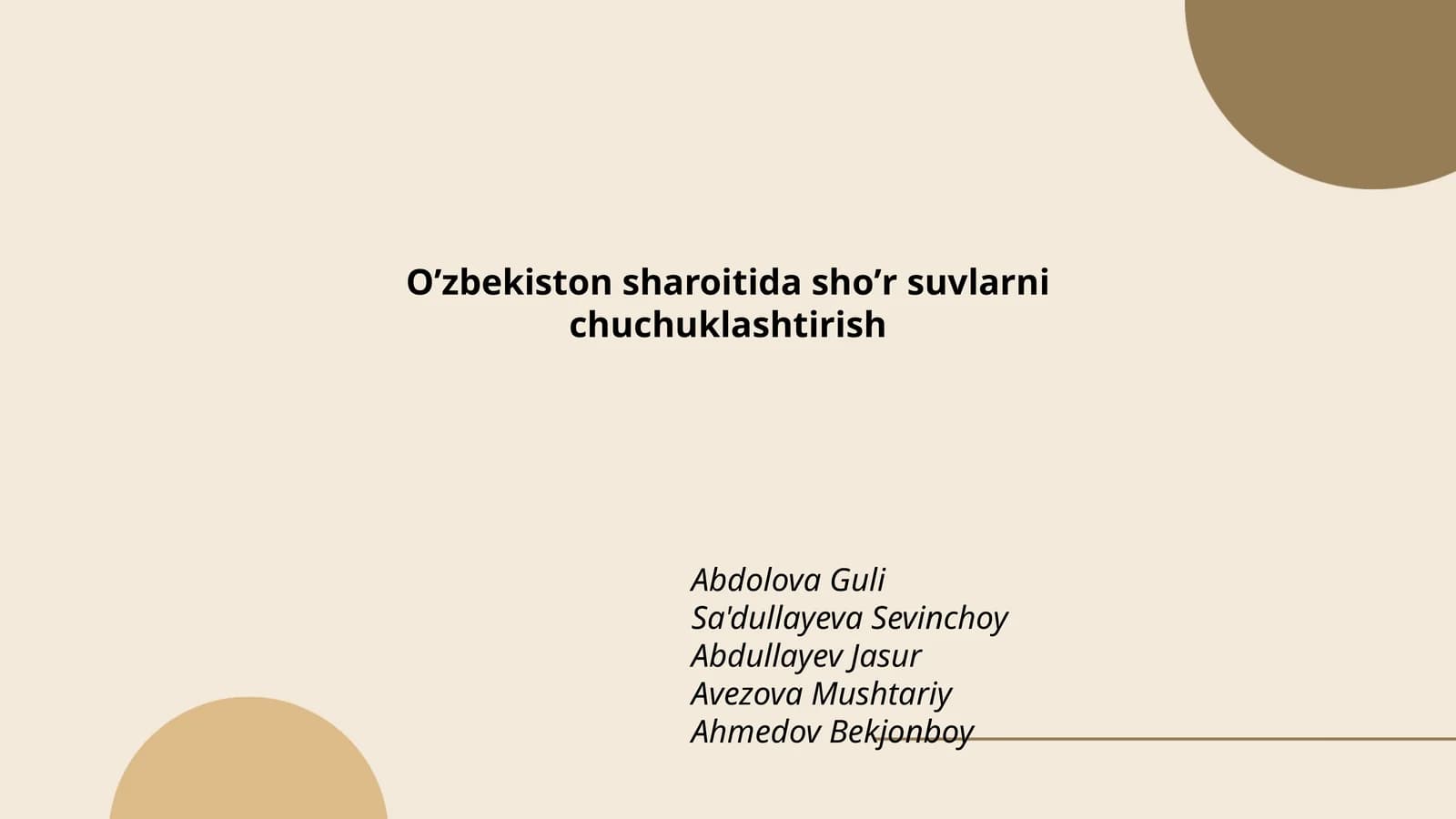 Oʼzbekiston sharoitida shoʼr suvlarni chuchuklashtirish