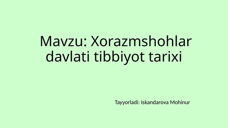 Xorazmshohlar davlati tibbiyot tarixi