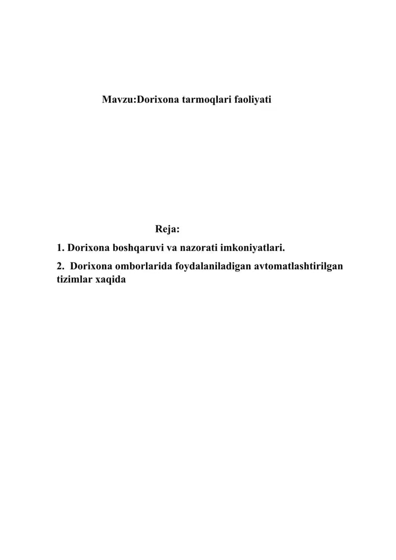 Dorixona tarmoqlari faoliyati