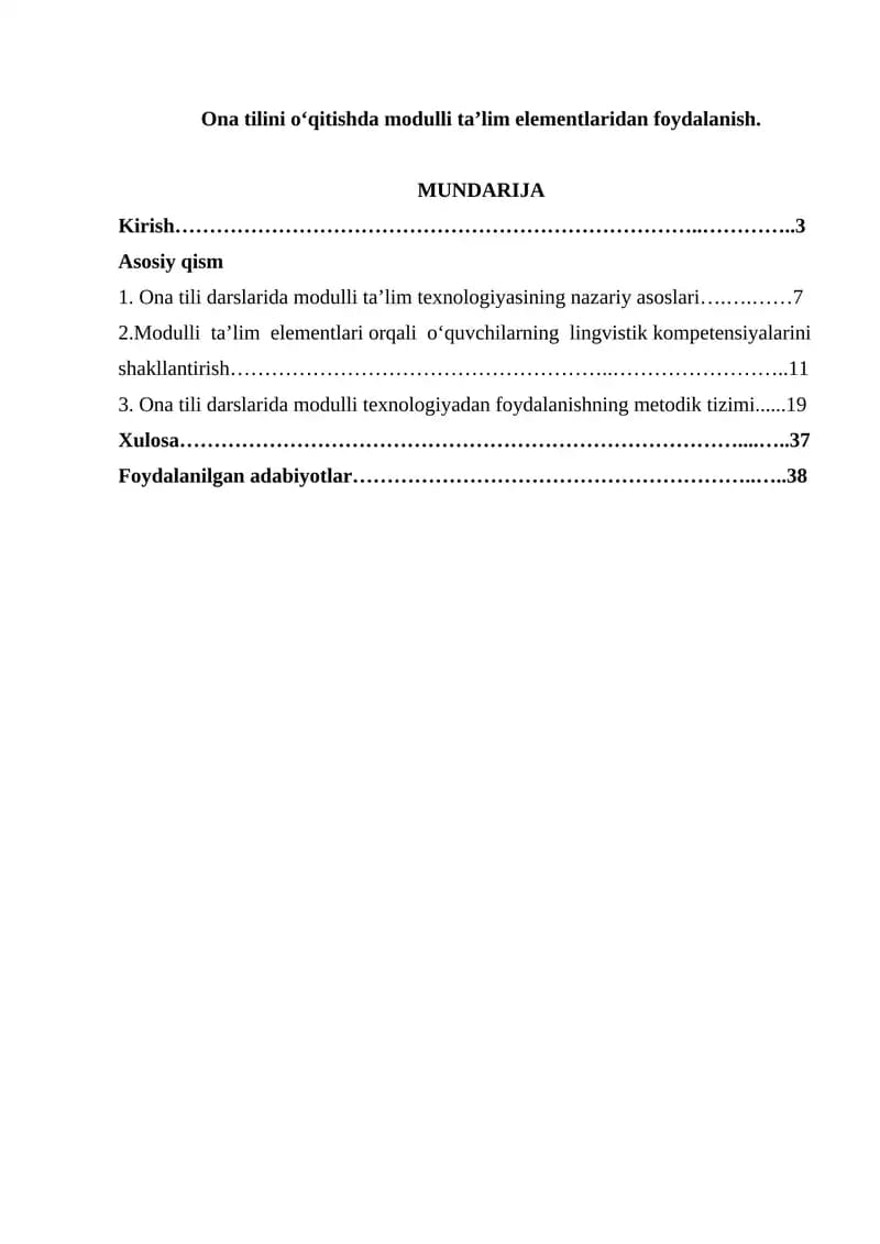 Ona tilini o‘qitishda modulli ta’lim elementlaridan foydalanish
