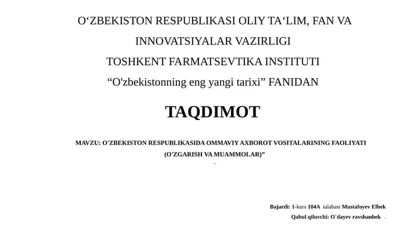 O'zbekistonning eng yangi tarixi